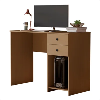 Escrivaninha Home Office Com 2 Gavetas E Espaço Para Gabinete Cor Freijó