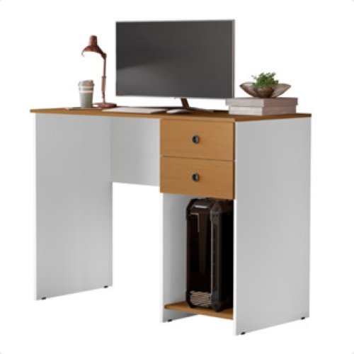 Escrivaninha Home Office Com 2 Gavetas E Espaço Para Gabinete Cor Branco Com Nature