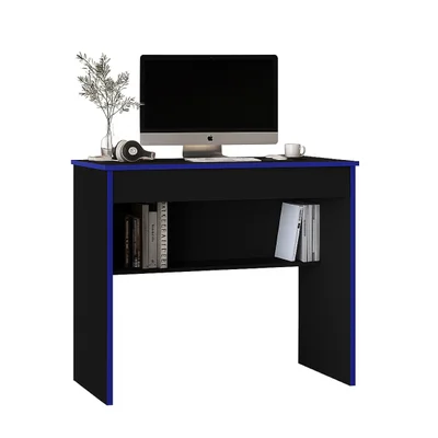 Escrivaninha Gamer Leve E Compacta Com 1 Gaveta E Prateleira Para Organização Cor Preto Com Azul