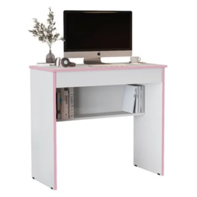 Escrivaninha Gamer Leve E Compacta Com 1 Gaveta E Prateleira Para Organização Cor Branco Com Rosa
