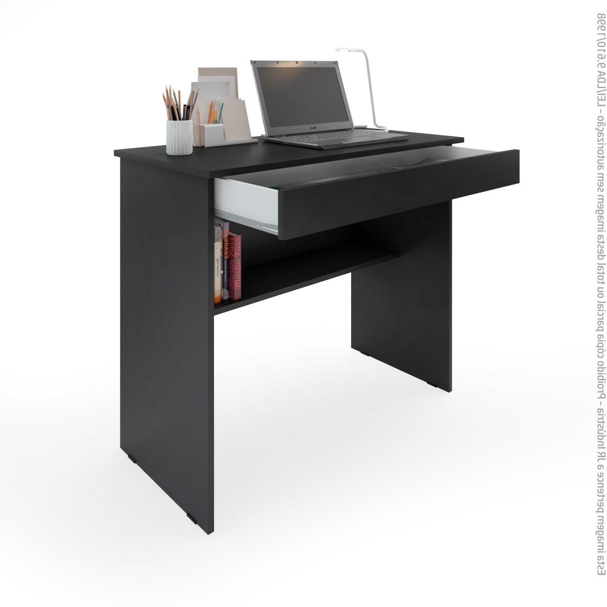 Escrivaninha Home Office Leve E Compacta Com 1 Gaveta E Prateleira Para Organização Cor Preto