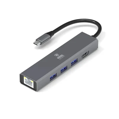 Hub Usb Kross 5 Em 1 Tipo C - Rj45 Usb 3.0  Ke-uct618