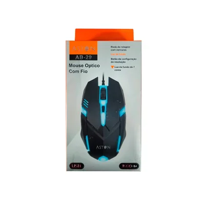 Mouse Óptico Com Fio Usb 1600 Dpi Ab-29 Aston Preto