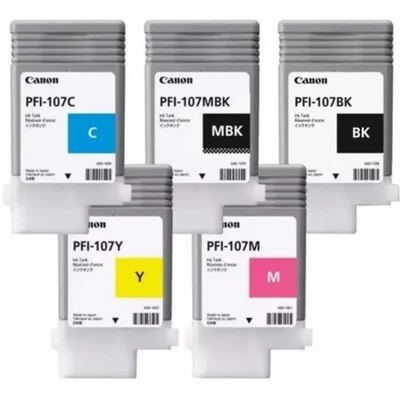 Cartucho De Tinta Canon Pfi-107 Kit 5 Cores Preto, Magenta, Ciano, Amarelo, Preto Fosco | Ipf670 Ipf685 Ipf785