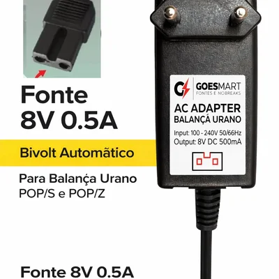 Fonte 8v 0.5a Bivolt P/ Balança Urano Pop/s Pop/z