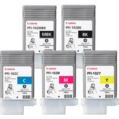 Cartucho De Tinta Canon Pfi-102 Kit 5 Cores Preto, Magenta, Ciano, Amarelo, Preto Fosco | Ipf500 Ipf510 Ipf600