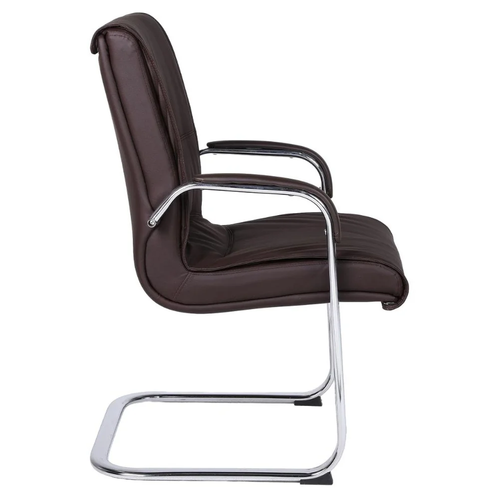 Imagem 2 de 5 do produto Cadeira De Escritório Locutor Austin Fratini Pu Marrom Base Fixa Cromada