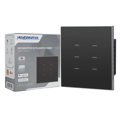 Interruptor Inteligente Zigbee Soft Touch 6 Teclas Quartzo Da Novadigital Qz-4x4-06-b - Preto