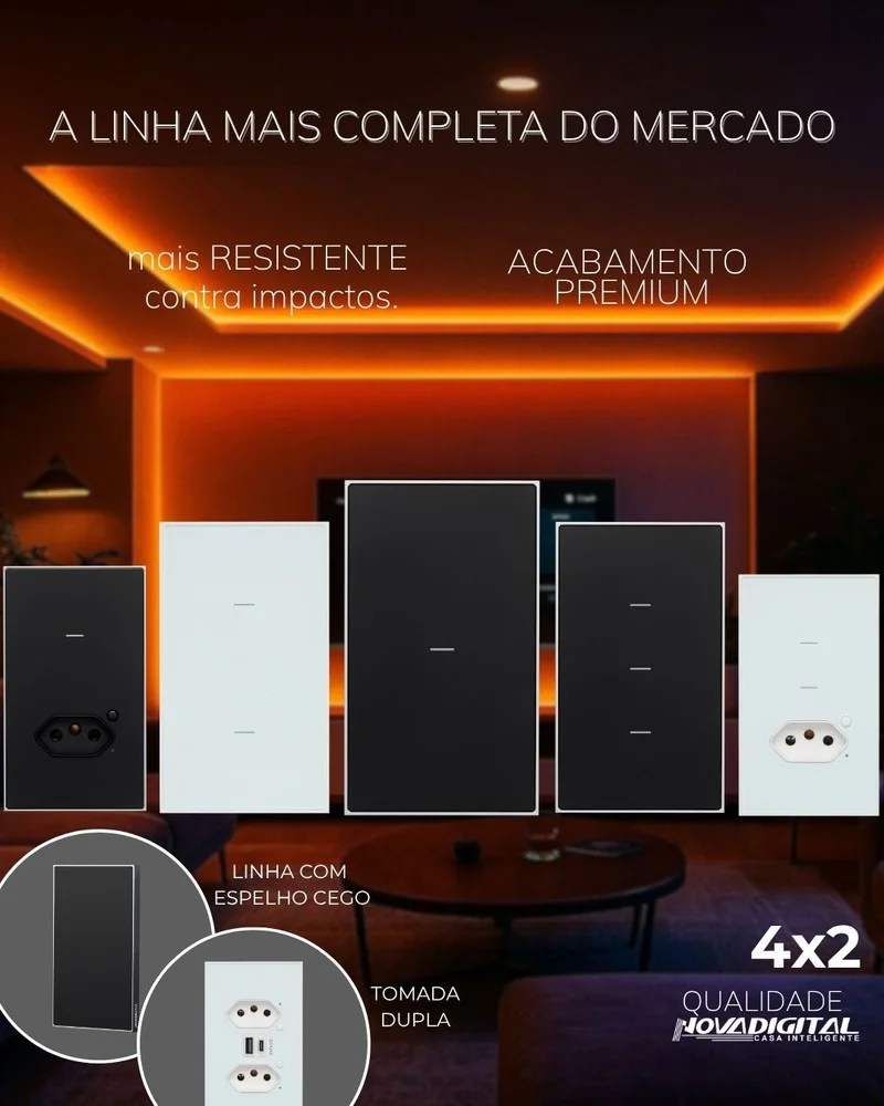 Imagem 2 de 5 do produto Interruptor Inteligente Zigbee Soft Touch 6 Teclas Quartzo Da Novadigital Qz-4x4-06-b - Preto