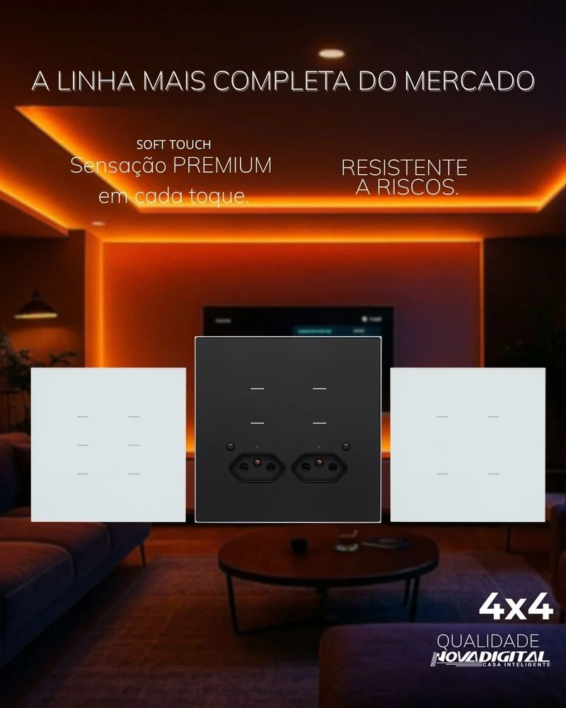 Imagem 5 de 5 do produto Interruptor Inteligente Zigbee Soft Touch 6 Teclas Quartzo Da Novadigital Qz-4x4-06-b - Preto