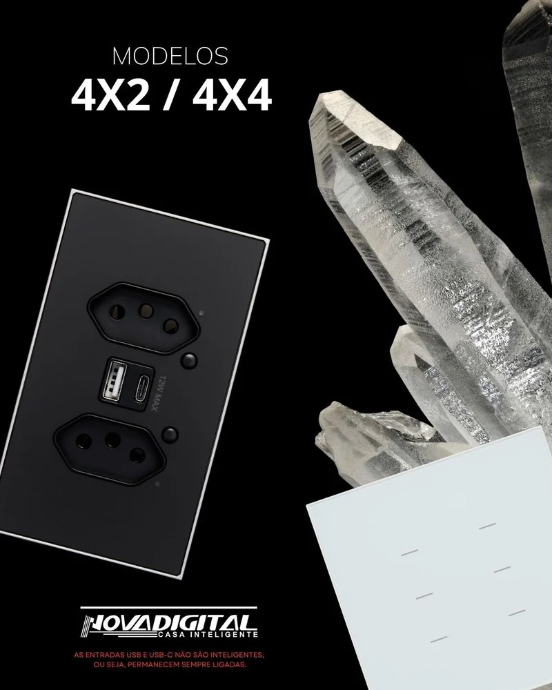 Imagem 3 de 5 do produto Interruptor Inteligente Zigbee Soft Touch 4 Teclas Quartzo Da Novadigital Qz-4x4-04-b - Preto