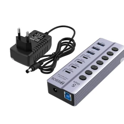Hub Usb 3.0 7 Portas (usb-a 3 E Usb-c 4) Premium Hrebos Ad-227
