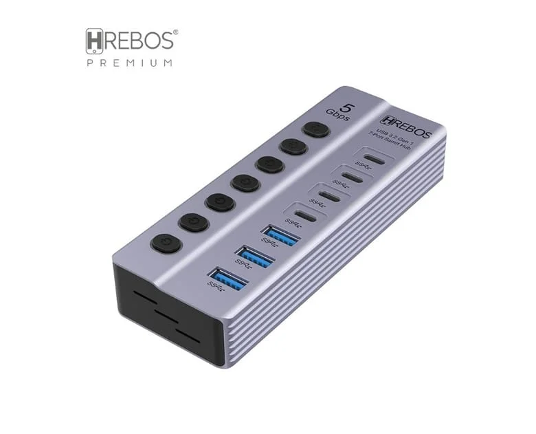 Imagem 3 de 5 do produto Hub Usb 3.0 7 Portas (usb-a 3 E Usb-c 4) Premium Hrebos Ad-227