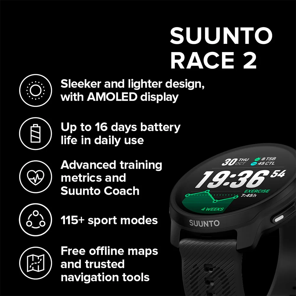 Imagem 2 de 5 do produto Relógio Smartwatch Suunto Race 2 Gps Esportivo All Black