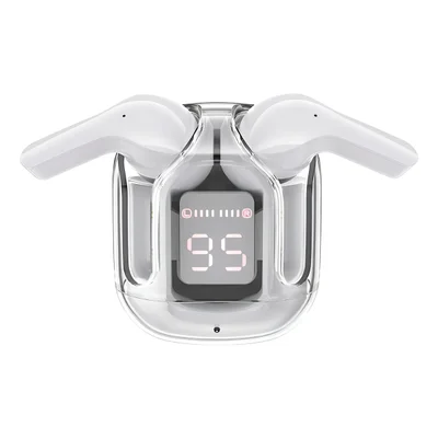 Fone Bluetooth Case Transparente Visor Digital Lcd Tws Cor:branco