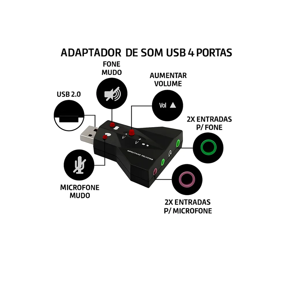 Imagem 4 de 5 do produto Adaptador Usb Placa De Áudio Microfone Fone Informática