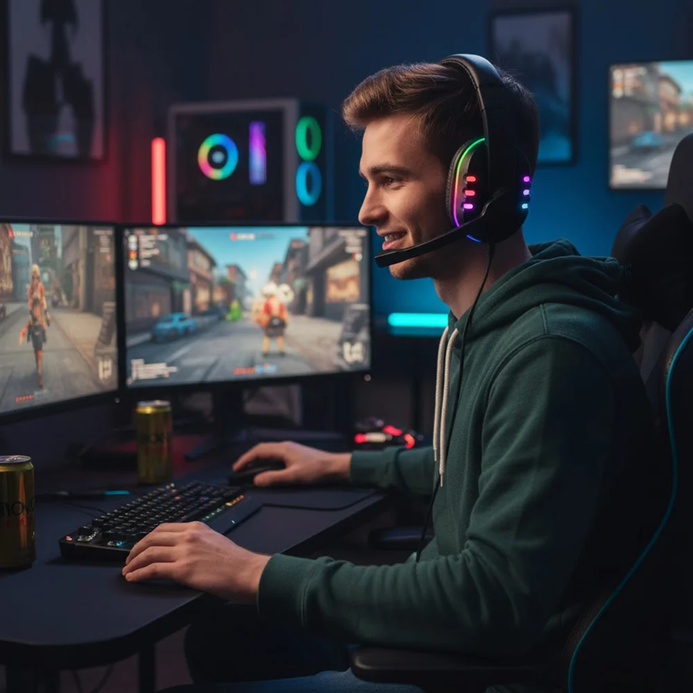 Imagem 2 de 5 do produto Fone Headset Gamer Com Fio Luz RGB Microfone Jogos