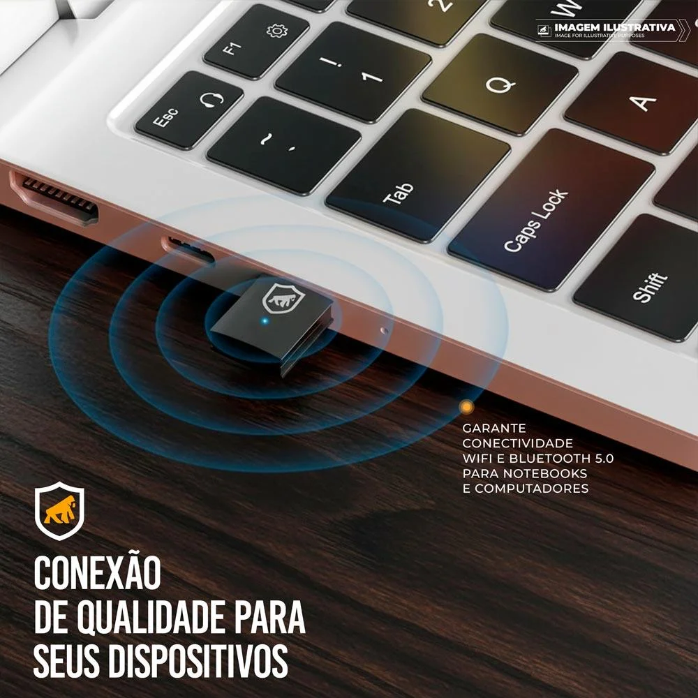Imagem 3 de 4 do produto Adaptador Wi-fi E Bluetooth 5.0 - 600mbps, Dual Band 2.4g/5g, Usb-a Plug & Play - Nano Hybrid- Gshield