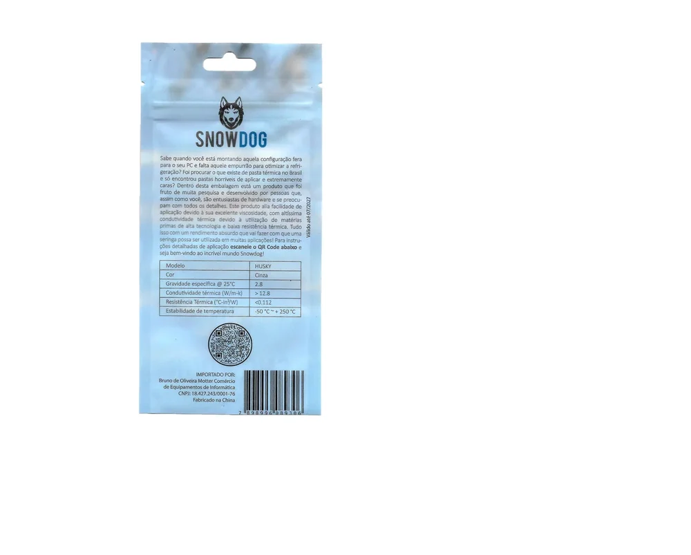Imagem 4 de 4 do produto Pasta Térmica Snowdog Husky 3 G 12.8w/mk Alta Performance + Sache de limpeza externa