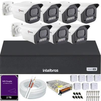Kit 7 Câmeras Full Color C/áudio Dvr Intelbras 8ch 2TB Purple