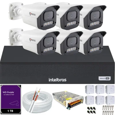 Kit 6 Câmeras Full Color C/áudio Dvr Intelbras 8ch 1TB Purple