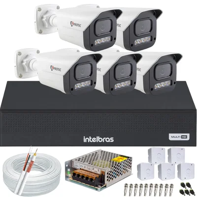 Kit 5 Câmeras Full Color C/áudio Dvr Intelbras 8 Canais S/hd
