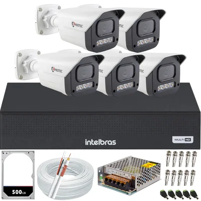 Kit 5 Câmeras Full Color C/áudio Dvr Intelbras 8 Canais 500gb