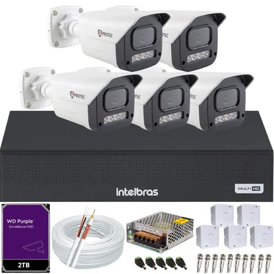 Kit 5 Câmeras Full Color C/áudio Dvr Intelbras 8ch 2TB Purple