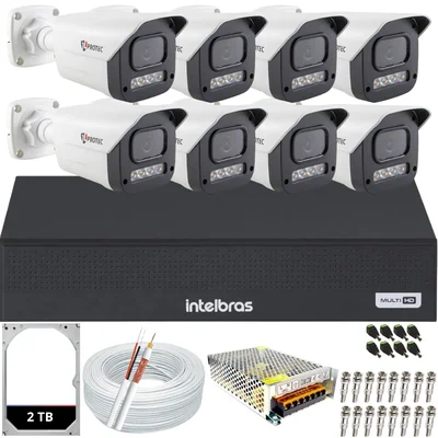Kit 8 Câmeras Full Color C/áudio Dvr Intelbras 8ch 2TB