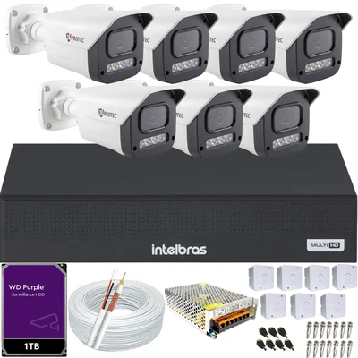 Kit 7 Câmeras Full Color C/áudio Dvr Intelbras 8ch 1TB Purple