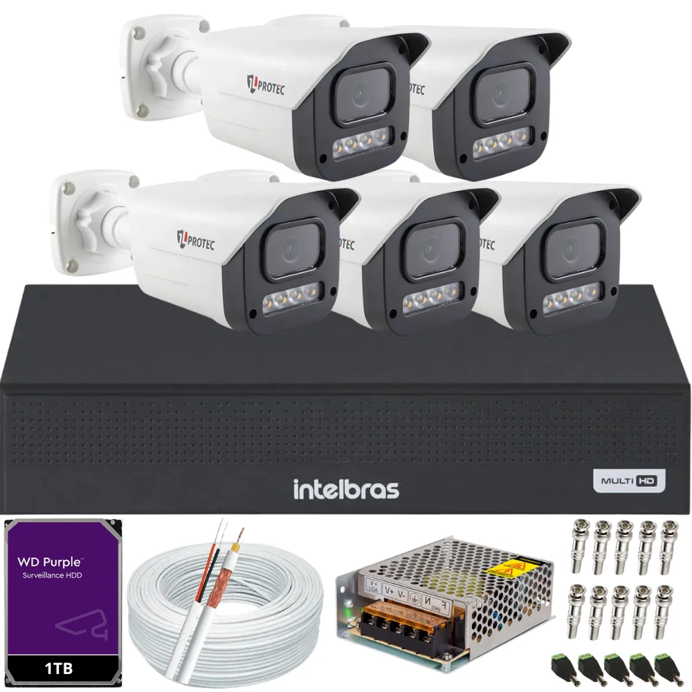 Kit 5 Câmeras Full Color C/áudio Dvr Intelbras 8ch 1TB Purple