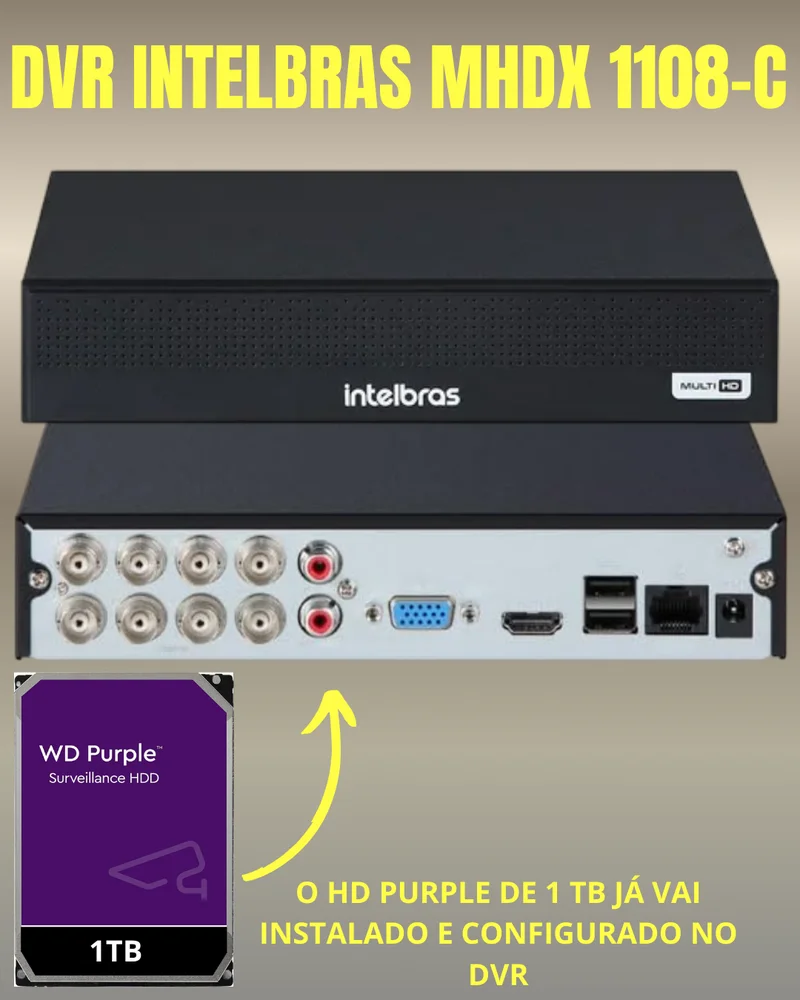 Kit 5 Câmeras Full Color C/áudio Dvr Intelbras 8ch 1TB Purple