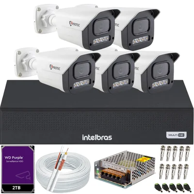 Kit 5 Câmeras Full Color C/áudio Dvr Intelbras 8ch 2TB Purple