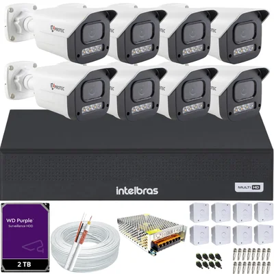 Kit 8 Câmeras Full Color C/áudio Dvr Intelbras 8ch 2TB Purple