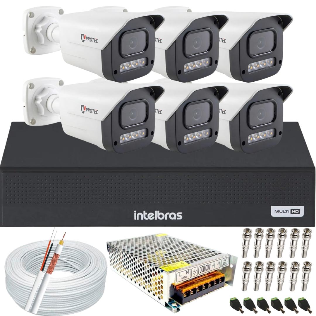 Kit 6 Câmeras Full Color C/áudio Dvr Intelbras 8 Canais S/hd