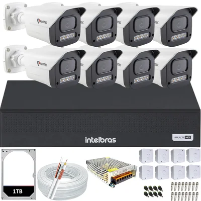 Kit 8 Câmeras Full Color C/áudio Dvr Intelbras 8ch 1TB