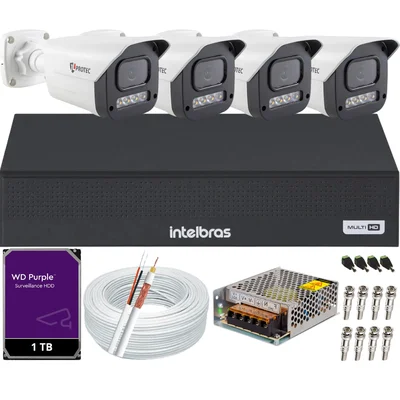 Kit 4 Câmeras Full Color C/áudio Dvr Intelbras 4ch 1TB Purple