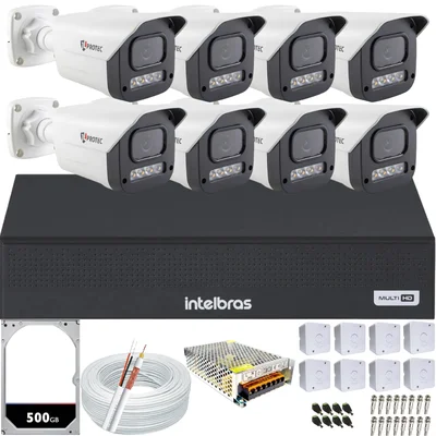 Kit 8 Câmeras Full Color C/áudio Dvr Intelbras 8ch 500gb