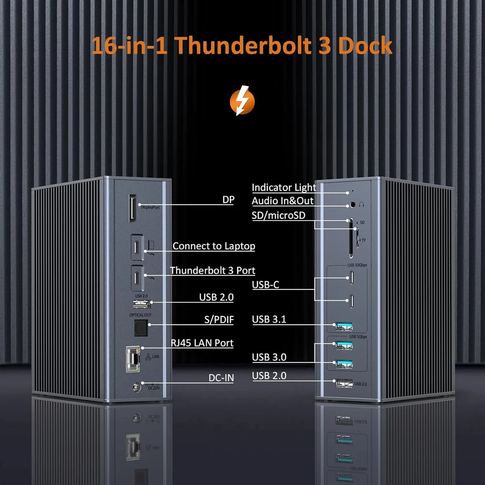 Imagem 5 de 5 do produto Dock Station 16 Em 1 Usb-c Thunderbolt 3 40gbps Macbook Pro
