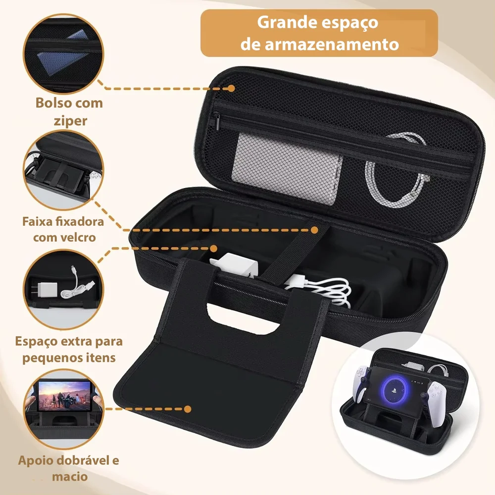 Imagem 2 de 5 do produto Case Ps5 Portal Preto + Película De Vidro + Capa Acrílico