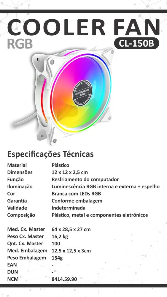 Cooler Fan Gabinete 120mm Branco LED RGB Cl-150b 5