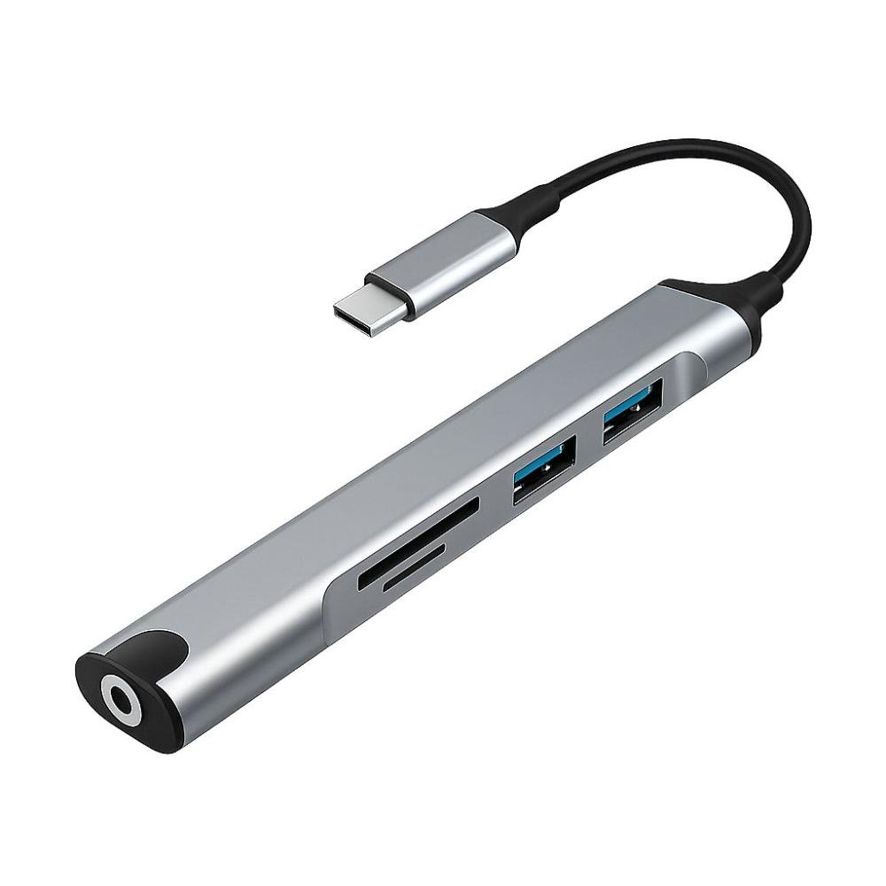 Adaptador Usb-c 6 Em 1 – Usb 3.0, Leitor Tf/sd, Entrada P2 E Alta Velocidade – Hub Tipo C Multifuncional - Verde