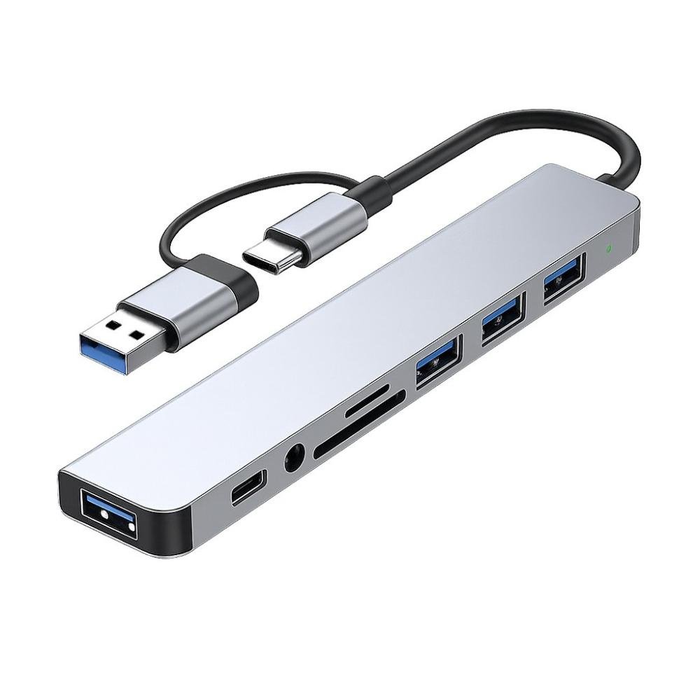 Adaptador 8 Em 1 - Tipo C / P2 / Usb-a 3.0 / Tf / Sd - Verde
