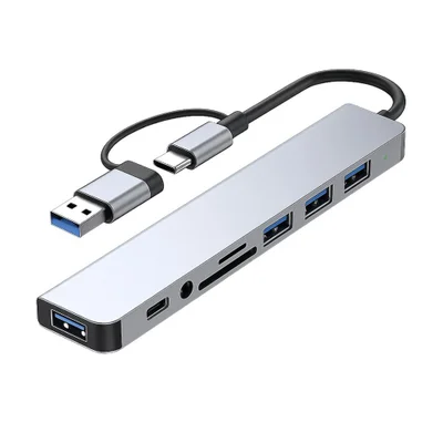 Adaptador 8 Em 1 - Tipo C / P2 / Usb-a 3.0 / Tf / Sd - Verde