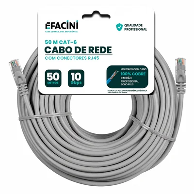 Cabo De Rede Efacini Cat6 Ef-Connect 100% Cobre, Anatel 50 Metros