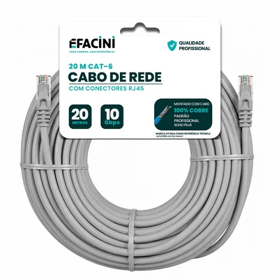 Cabo De Rede Efacini Cat6 Ef-Connect 100% Cobre, Anatel 20 Metros