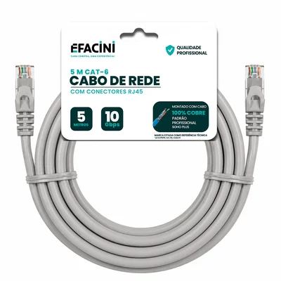 Cabo De Rede Efacini Cat6 Ef-Connect 100% Cobre, Anatel 5 Metros