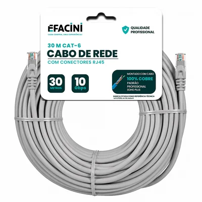 Cabo De Rede Efacini Cat6 Ef-Connect 100% Cobre, Anatel 30 Metros