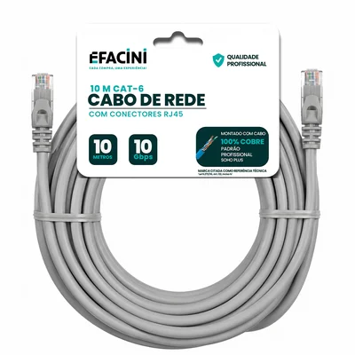Cabo De Rede Efacini Cat6 Ef-Connect 100% Cobre, Anatel 10 Metros
