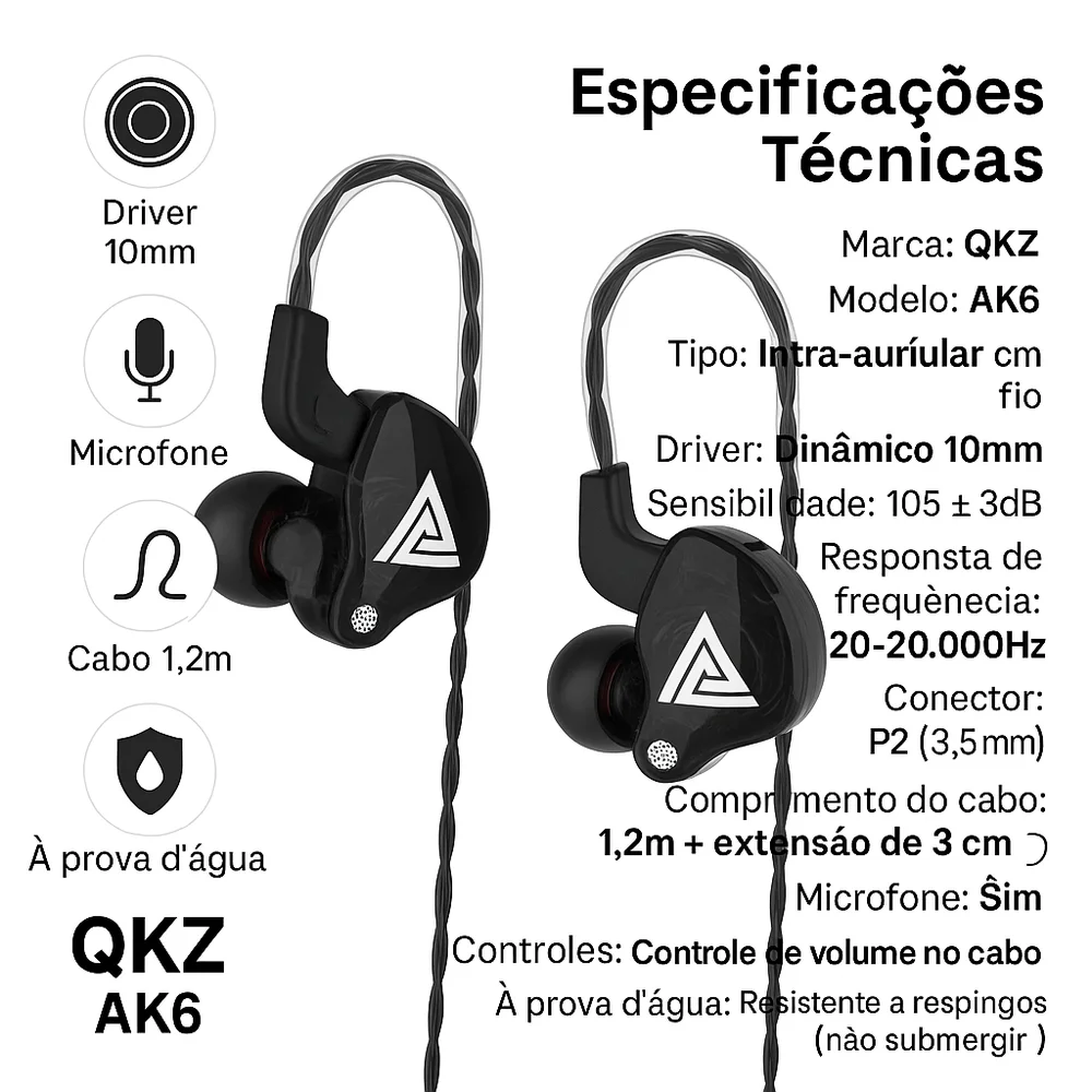 Imagem 4 de 5 do produto Fones Ouvido Graves Musicas Alto Conforto E Qualidade Qkz Bk